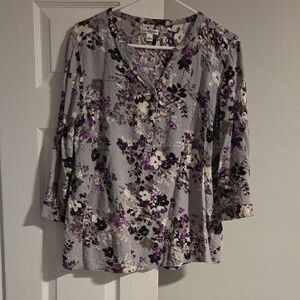 Crate&Barrel Gray and Purple Floral Blouse